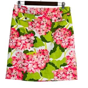 Elizabeth McKay Brunch Skirt Pink Hydrangea Green Floral Lined Womens Size 8